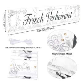 DPKOW Newly Married Banner for Wedding Decoration, Fabric Banner for Wedding, Garden, Home, Wall Decoration, Wedding Outdoor Barrier Tape Decoration, Elegant Wedding Ceremony Decoration, 270 x 35 cm