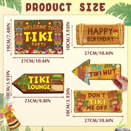 Colarr 20 Pieces Tiki Totem Birthday Party Decorations Hawaiian Luau Party Directional Sign for Aloha Hawaii Luau Tropical Party Supplies, 10 Styles