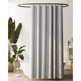 Zenna Home Recycled Cotton 100% Waterproof Fabric Shower Curtain Liner with Anti-Draft Clips, Grey