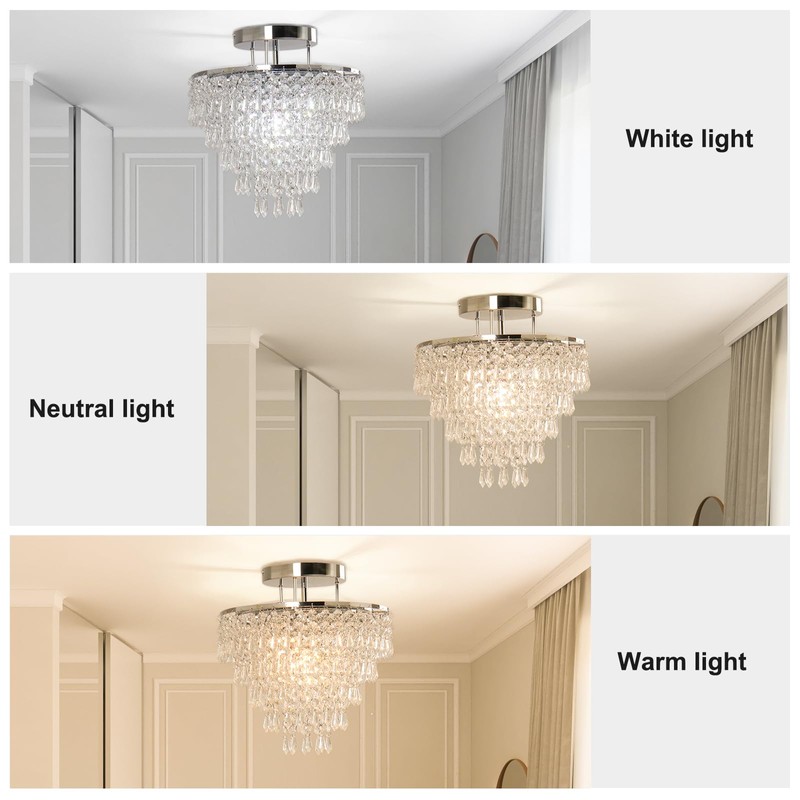 FRIXCHUR 11.8" Crystal Chandelier Chrome Flush Mount Ceiling Light 5