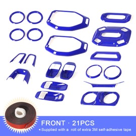 YIUIY 21PCS Full Set Interior Decoration Trim Kit Compatible with Jeep Wrangler JL JLU & Gladiator JT 2018-2021,Steering Wheel,Reading Light,Air Conditioning Vent,Headlight Switch,Speaker Covers(Blue)