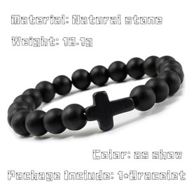 Black Natural Stone Cross Frosted Bracelet,Fashionable High-End Elastic Rope Yoga Bracelet,Niche Design Matte Essential Item for Trendy Men and Women.