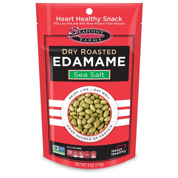 Seapoint Farms Dry Roasted Edamame, Sea Salt, Vegan, Gluten-Free, Kosher, and Non-GMO, Crunchy Snack for Healthy Snacking, 4 oz. Bag (Pack of 12)
