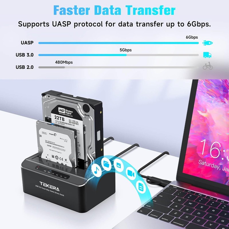 Hard Drive Dock, TEKERA USB C or USB 3.0 to