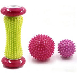 Rodillos de Masaje para Pies, 3pcs Incluido 1 Rodillo y 2 Bola de Masaje, Roller Espigado Massage Balls, Pelotas de Aliviar del Dolor de Fascitis Plantar para Relajante, Reflexología (Rosa)