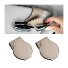 TSUGAMI Sunglasses Holder for Car Visor, 2PCS Magnetic Leather Vehicles Eyeglass Hanger Clip, Automotive Ticket Cards & Glasses Mount Accessories, Universal for SUV, Truck, RV (Beige)