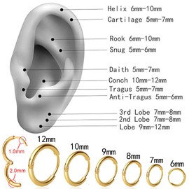 1 Pair 8mm Small Hoop Earrings for Women, Dainty 14K Gold Plated Huggie Hoop Earrings Hypoallergenic Lightweight Cartilage Earrings Set for Multiple Piercings for Sensitive (Gold/2.0mm)