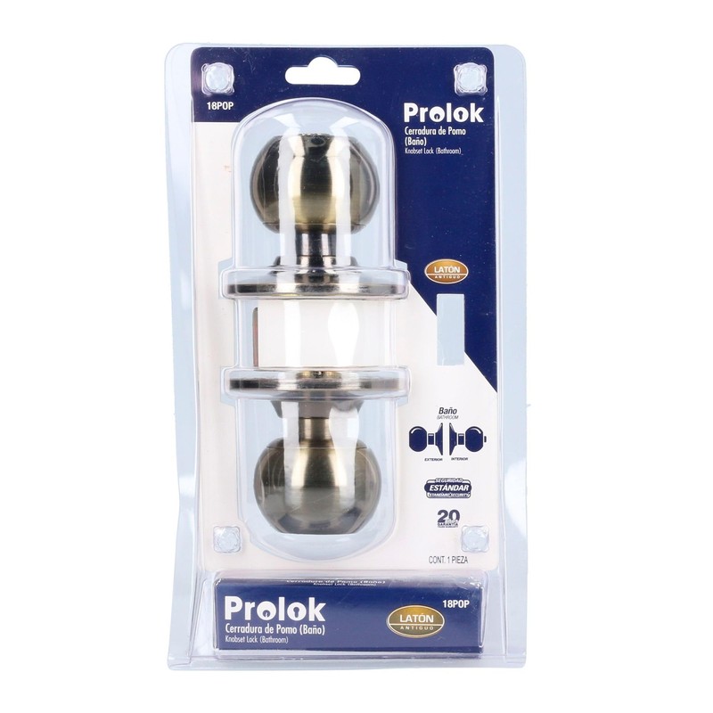 Lock Prolok 18POP Pomo cilíndrico bola función baño, latón antiguo,