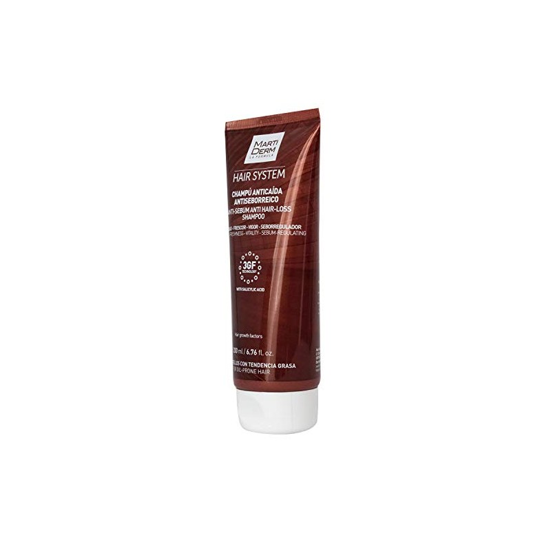 MartiDerm Hair System Champú/Shampoo Anticaída Antiseborreico. Consigue un cabello libre
