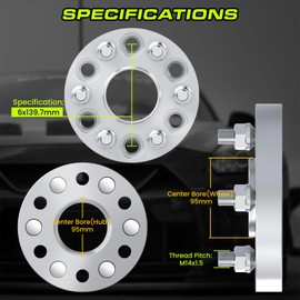 Customadeonly 2 Inch (50mm) Hubcentric Wheel Spacers 6x139.7 Compatible for Toyota Tundra 2022-2024, Lexus GX550 (2pcs 95.1mm M14x1.5) Truck Spacer 6x5.5 6 Lugs