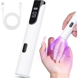 Handheld UV Light for Gel Nails, White Mini UV Light for Nails Cordless Nail Lamp Rechargeable with Led Display Lamp for Rhinestone Glue Decoration DIY at Home