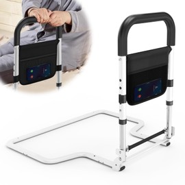 Foldable Bed Rail - Bed Rails for Elderly Adults Safety，Height Adjustable Bed Assist Rail for Seniors Bedside Fall Prevent Grab Bar with Storage Pocket Fits King Queen Full Twin Bed (Large Size)