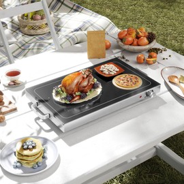 HOMCOM Electric Warming Tray with Adjustable Temperature, Food Warmer with Cool-Touch Handles and Non-Slip Feet for Parties, Buffets, Gatherings, 22" W x 14" Surface, Black