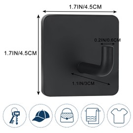 CEIDUENEI Black Adhesive Hooks,4 Pack Adhesive Towel Hooks Waterproof Sticky Hooks for Hanging Coat,Robe,Key,Hat, Towel Hook for Bathrooms or Kitchen. (Black)