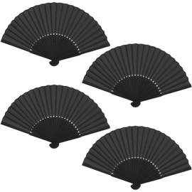 AYNKH 4 Stück Handfächer Schwarze Faltfächer, Elegante Chinesische Fächer Schwarz für Damen, Tragbarer Faltbarer Klappfächer Fecher für Reisen Hochzeit Haus Dekorationen Sommer Party