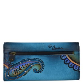 Anna by Anuschka Women's Hand Painted Genuine Leather Multi Pocket Wallet - Denim Paisley Floral