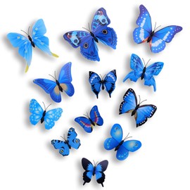 Soamazing 24 PCS 3D Butterfly Wall Stickers Butterfly Magnets with Dot Glue for Home & Room Decoration(Blue & Purple)