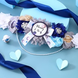 Space Baby Shower Sash - Mom to Be Maternity Flower Belly Belt with Dad to Be Corsage Pin Kit, Galaxy Star Baby Shower Decorations for Universe Gender Reveal Photo Props New Parents Keepsake