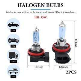 KVAEY 2 PCS H11 Halogen Bulbs, 12V 55W Car High Beam Lights Headlight Xenon Light Bulbs, Automotive Lighting Lamp Halogen Bulbs Replacement for Cars SUVs Trucks, Car Accessories