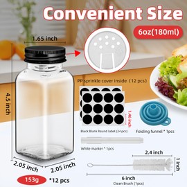 eispap 6oz Glass Spice Jars black iron Lids with Shaker Lids, Spice Jars Trial Set & Supplement Set, Empty Spice Containers and Square Spice Bottles for Kitchen (2)