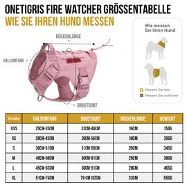 OneTigris Fire Watcher Tactical Harness, Molle Safety Harness, Service Dog Vest with 1 Handle and 2 No-Pull D-Ring, 1000D Nylon (S, Pink)