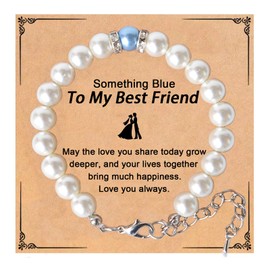 THSOGO Something Blue Gift for Bride to Be Bride Pearl Beaded Bracelet Bachelorette Party Decorations Bridal Shower Favor Wedding Accessory to Friend