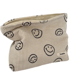 Cosmetic Bags for Women - Corduroy Cosmetic Bag Aesthetic Women Handbags Purses Smile Dots Makeup Organizer Storage Makeup Bag Girls Case Bags (A-Beige)