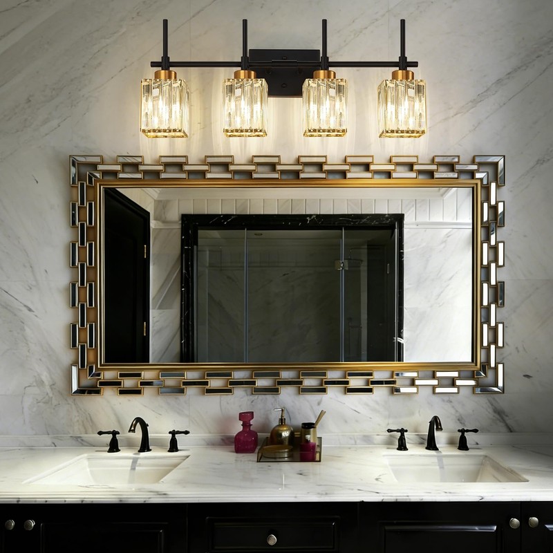 Torondo Modern Crystal Bathroom Vanity Light 4-Lights Gold Bathroom Light