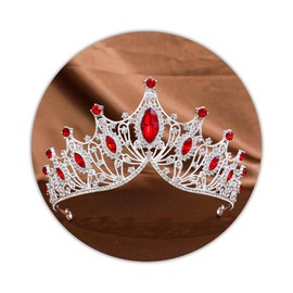 TAROSE Red and Silver Crowns for Women and Girls, Queen Crystal Tiaras with Red Rhinestone, Goddess Crown for Wedding Bride Birthday Princess Bridal Shower Hair Accessories for Women