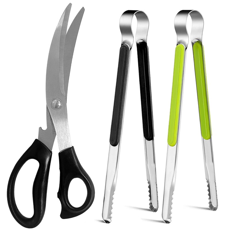 Kitchen Scissors, Korean Barbecue Sheras and Tongs Set,Kitchen Scissors for