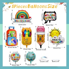 8 Pcs Back to School Balloons Large School Bag Crayon Pencil Foil Balloons Welcome Back to School Party Decorations Kindergarten Back to School Mylar Balloons First Day of School Classroom Decorations