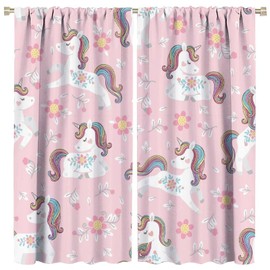 Unicorn curtains for girls bedroom, Cortinas para cuarto de niña, Unicorn bedroom decor for girls, Elegant Pink Unicorn Curtains, Pink Floral Curtains, Rainbow Curtains for Girls Bedroom 63xL72 Inch