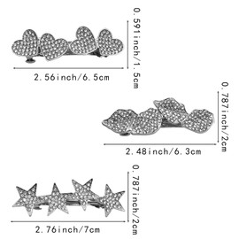 3 Silver Hair Clips Set - Metal Barrettes,Punk Kawaii 2000s Hair Accessories,Non Slip Hair Clips for Women, Girls, Y2K Style (Leaf,Heart,Star)