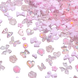 Nail Parts, Ribbon, Set of 400, 3D, Cute, Large, Bowknots, Flowers, Hearts, Moons, Butterflies, Colorful, Aurora, Glitter, Large Capacity, Nail Stone, Decorative Parts, Nail Art, Resin Parts, Jewelry
