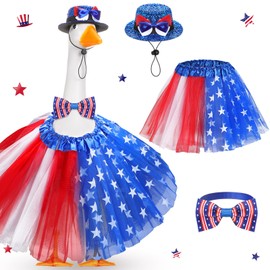 Locmeo 3pcs 4th of July Porch Goose Outfits for 23" Cement Lawn Goose Statue Clothes Hat and Tutu Skirt Independence Day Costume for Party Yard Outdoor(Star)