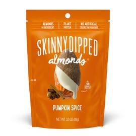 SkinnyDipped Pumpkin Spice Almonds, Healthy Snack, Plant Protein, Gluten Free, 3.5 oz Resealable Bags, Pack of 5