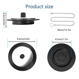 2 Pcs Universal Sink Plug, Bathtub Plug & Bath Plug Replacement, Kitchen Sink Plug with Chain (Size 42mm/1.65in to 45mm/1.77in, Chain 40cm/16.5in)