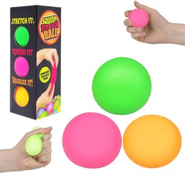 Chochkees Multicolor Squish and Stretch Gummi Ball, Stress Ball Relief Toys for Hand Exercise Squeeze Therapy, Party Favor, 1.75" (3-Pack)