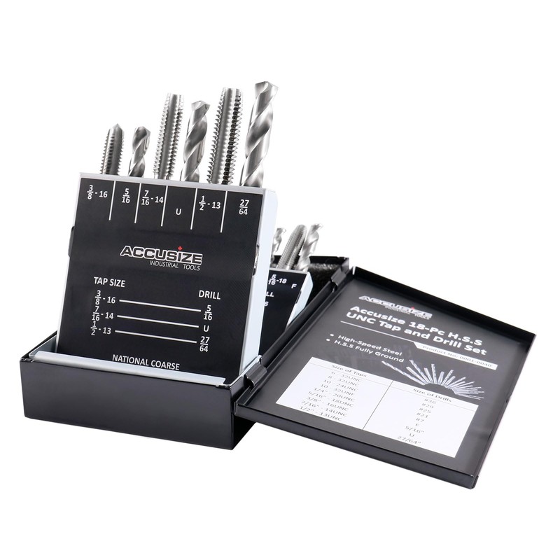 Accusize Industrial Tools U.N.C. 18 Pc H.S.S. Tap and Drill