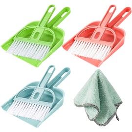 Lamoutor 3 Pack Mini Hand Broom and Dustpan Set Small Dust Pans with Brush Set Cleaning Tool for Desk, Car and Animal Waste Mixed Color
