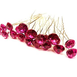 CraftbuddyUS 20pcs 8mm Cerise Glass Crystal Rhinestone Diamante Wedding Bridal Prom Hair Pins
