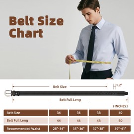 Rollslatte Mens Belts Genuine Leather Full Grain, Black Western Cowboy Belt Size 34 (Waist Size 28-34), 1.5in Wide Pants and Jeans Belt Real Italian Leather Men Gifts