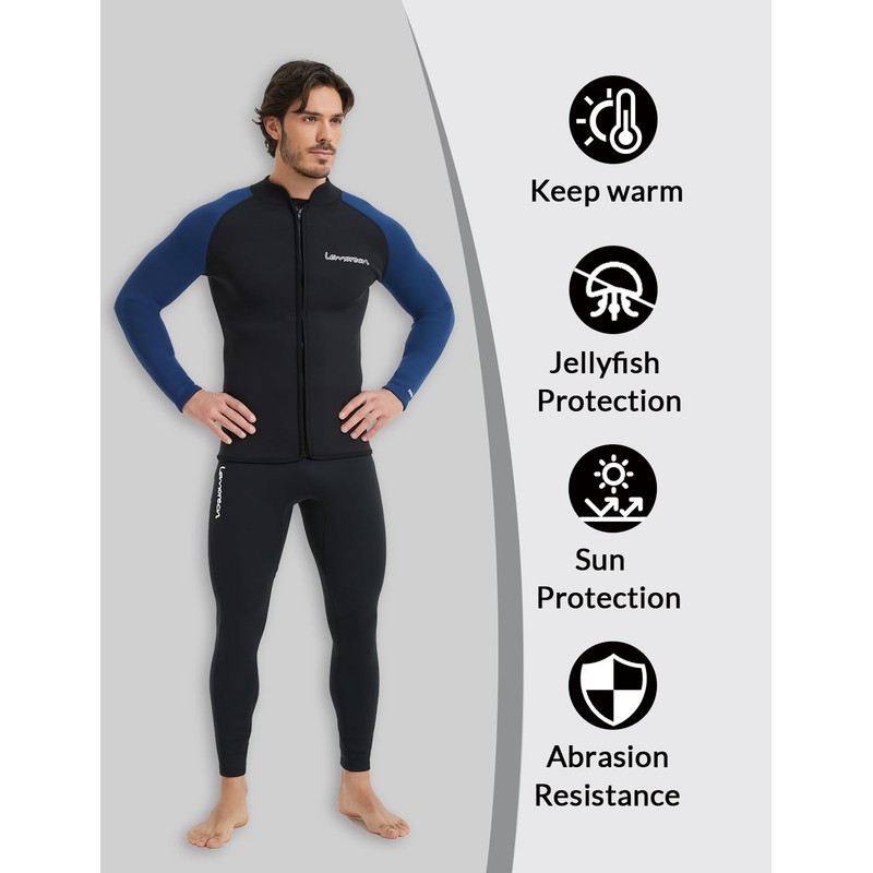 Lemorecn Wetsuit Top Men 3mm Neoprene Wetsuits Jacket Long Sleeve