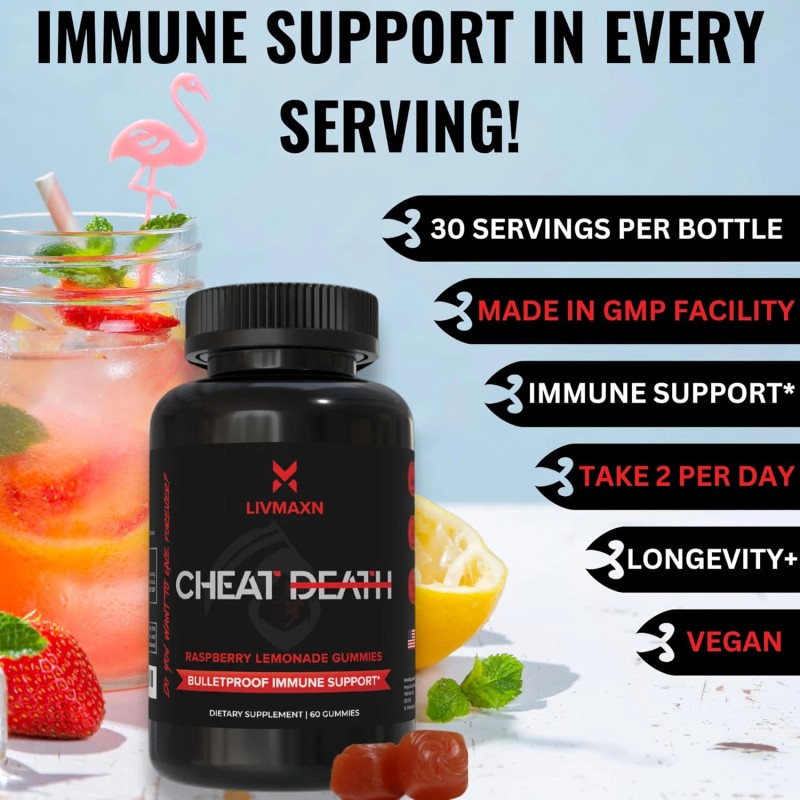 Livmaxn Cheat Death, 20-in-1 Multivitamin Raspberry Lemon 60 Gummies ~