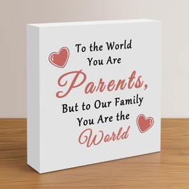 Parents Gift from Son Daughter Parents Presents for Anniversary Wooden Desk Sign Decor for Home Living Room Family Decor Gift for Mom Dad Mother's Day Father's Day Sign for Mom and Dad