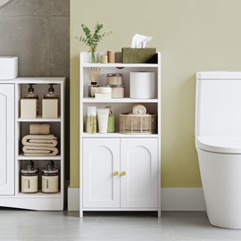 HEXCELEN Small Bathroom Storage Cabinet, Bathroom Organizers and Storage with 2 Doors and Shelves, Floor Cabinet Freestanding with Adjustable Shelf for Small Spaces, White