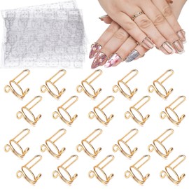 20PCS Nail Rings, EBANKU Adjustable Nail Rings Reusable Detachable Women Gift Ring Set with Adhesive Nail Tabs for Acrylic Nail Art Decoration - Gold