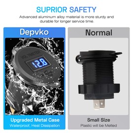 2PCS Depvko 12V USB Outlet, 78W 4 Port Aluminum Car Charger USB C Dual 30W PD & Dual QC3.0 Car Adapter with LED Voltmeter, Waterproof 12/24 Volt Charger Socket for Boat Marine Bus Truck Golf RV Motor
