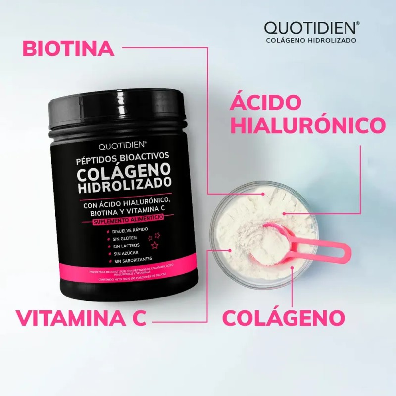 Peptidos Bioactivos De Colageno Hidrolizado Quotidien Con Ácido Hialurónico, Vitamina