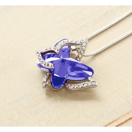 GEMMANCE Butterfly Crystal Gift Necklace with Tanzanite Purple Birthstone for February, Silver, Tone, 18”+2” Chain
